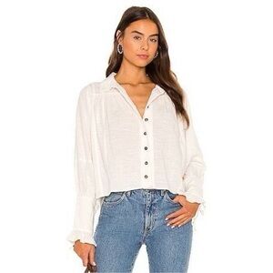 Cream Free People Kiss Kiss Laced Cuff Button Up Blouse